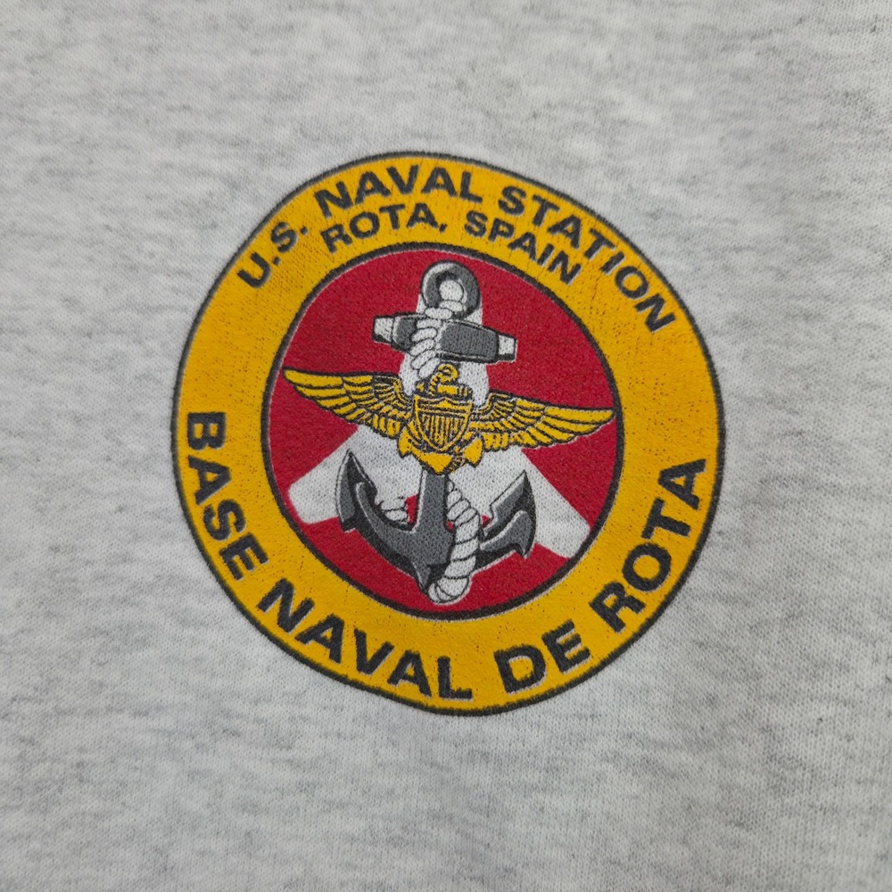 Gildan US Naval Station Rota Spain Mens XL Gray Cotton Blend Vintage Hoodie Good